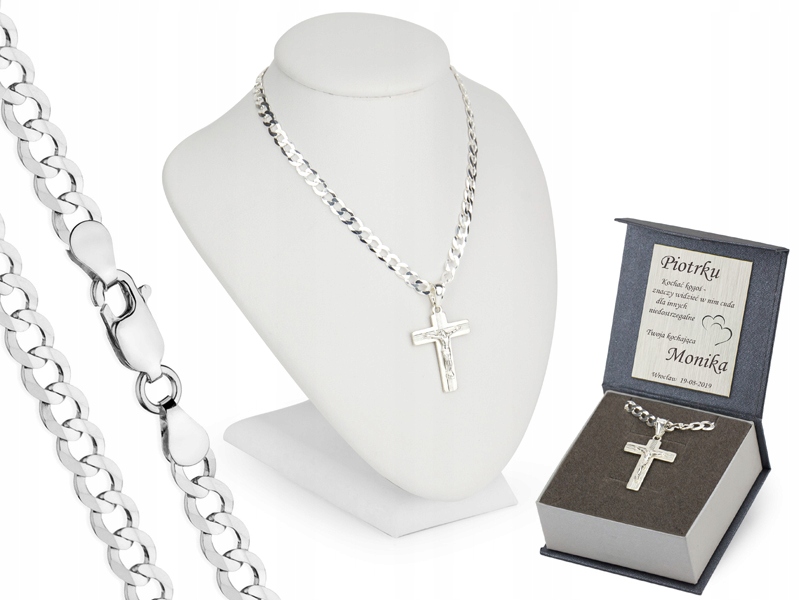 Pancr Stříbrný Řetízek 55cm S Křížem Gravírování