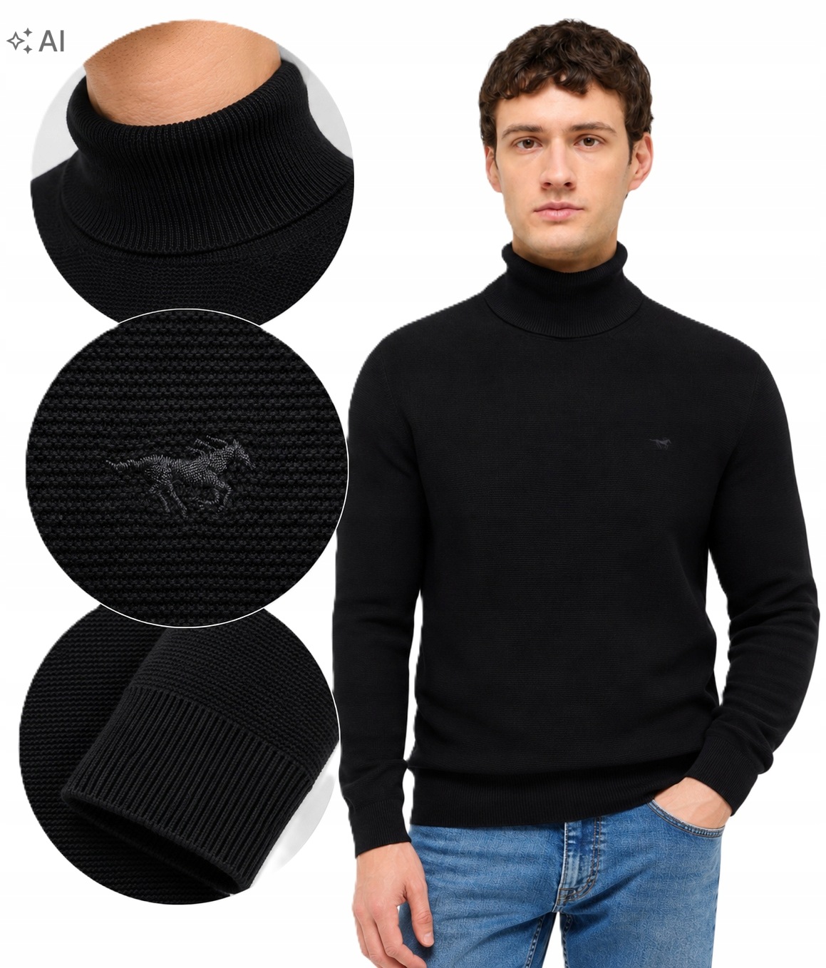 Mustang Rolák Pánský Černý Elgin Bavlna Stojáček Regular L