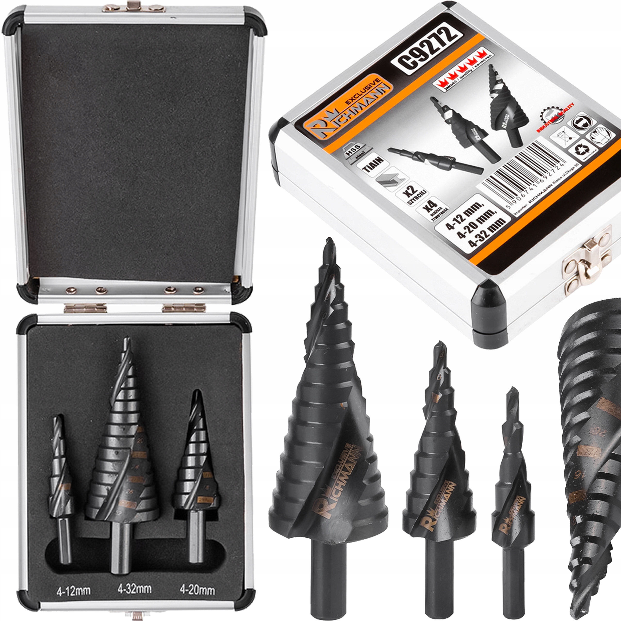 

Wiertła Stopniowe Spiralne Metalu 4-32mm Etui 3el.