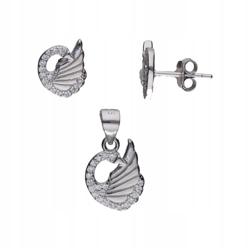sada stříbrných dámských šperků 925 labutě s bílými zirkony