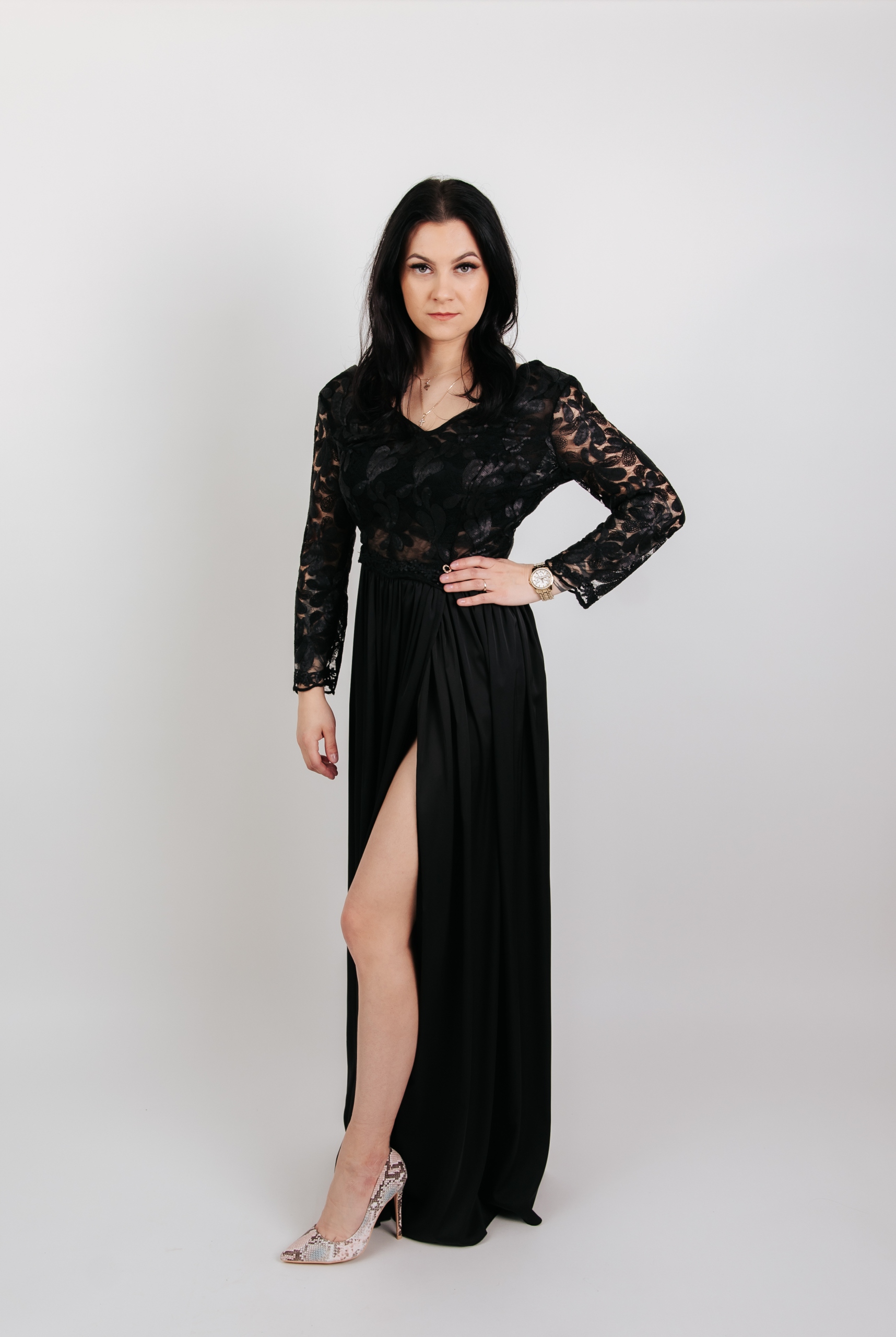 Krásná šaty sukně tyl s krajkou flitry, černá r.XS