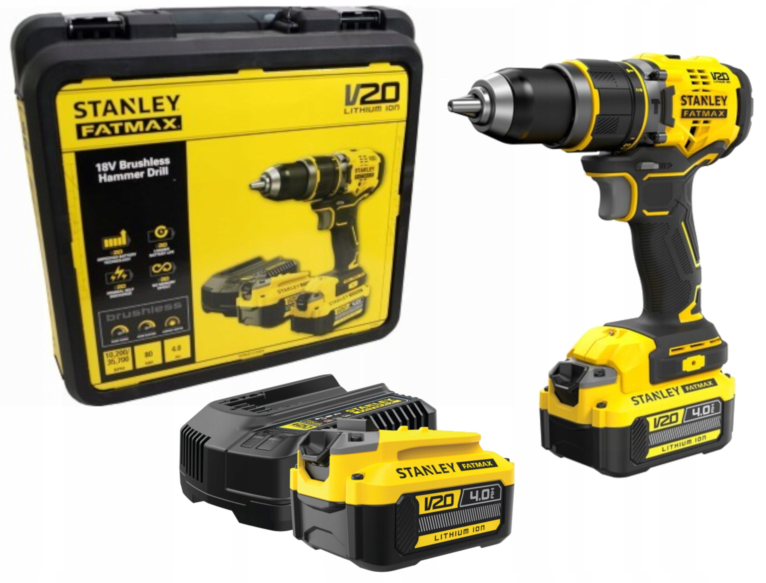 Wiertarko-wkrętarka udarowa 18V, 80Nm, 2x4Ah V20 Stanley SFMCD721M2K