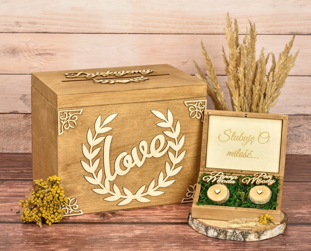 Pudełko Na Koperty i Obrączki Rustykalne KOMPLET Marka inny