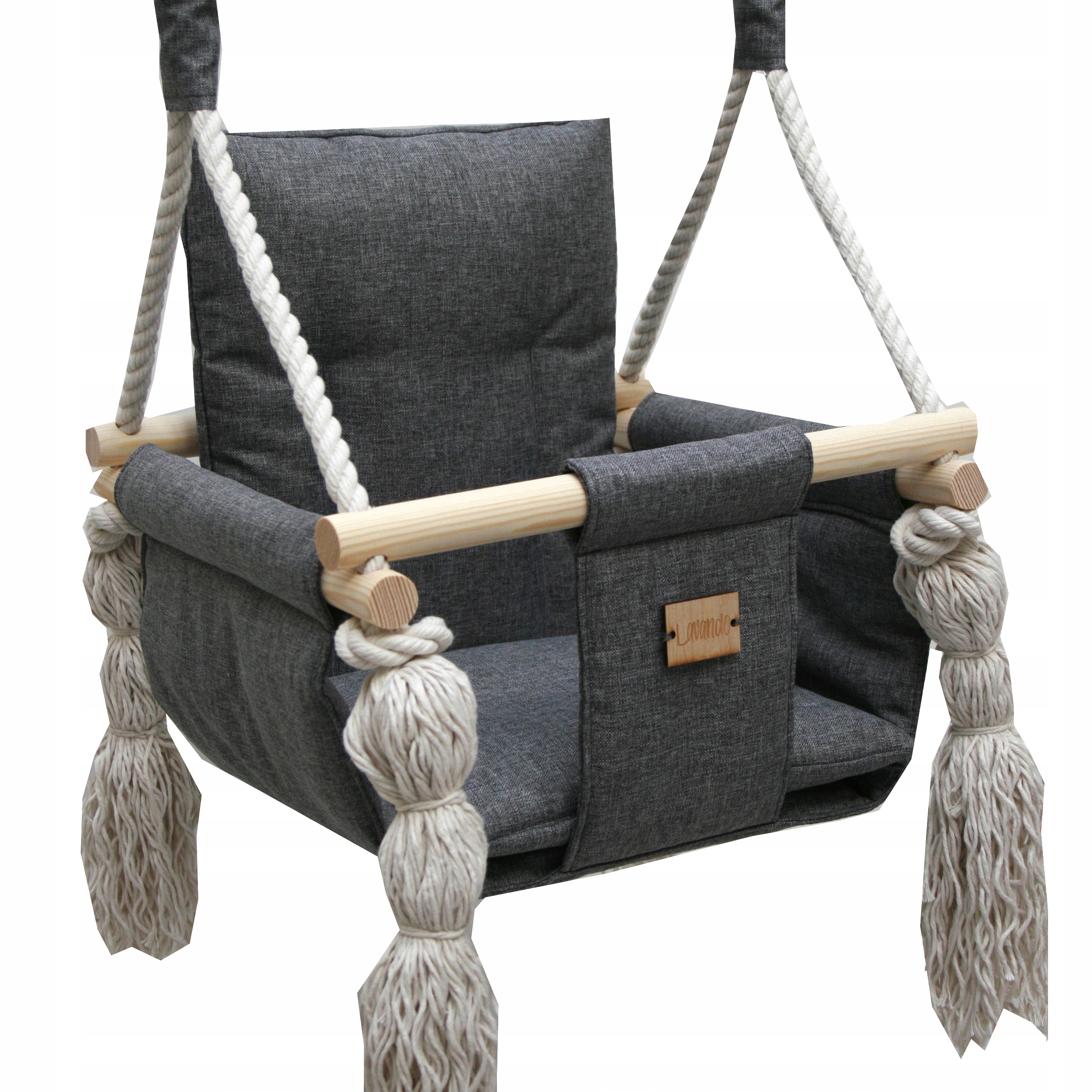 HUŚTAWKA dla dzieci do pokoju ogrodu USZTYWNIONA pas i haki len CE Maks. obciążenie 20 kg