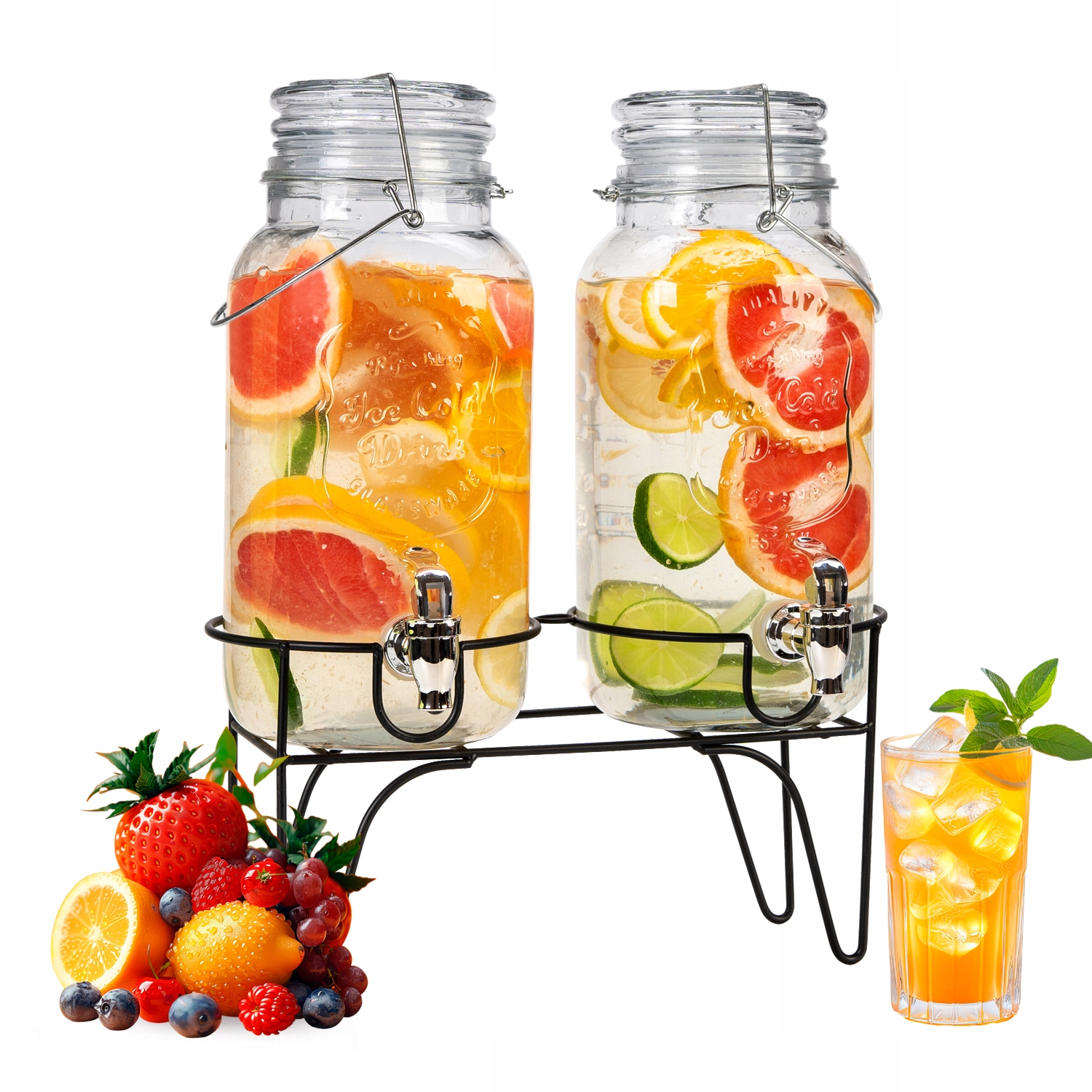 Zestaw podwójny słój 4l z kranikiem na wodę napoje lemoniadę soki alkohole