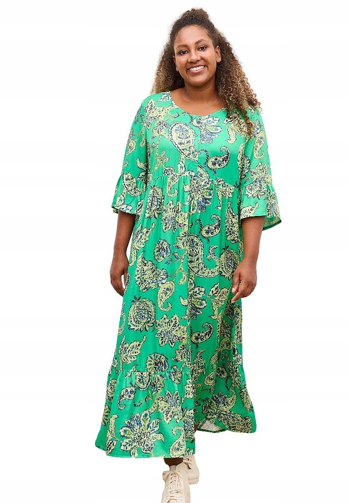 Plus Size Pont Neuf Šaty Zelená Maxi Vzor V168 52
