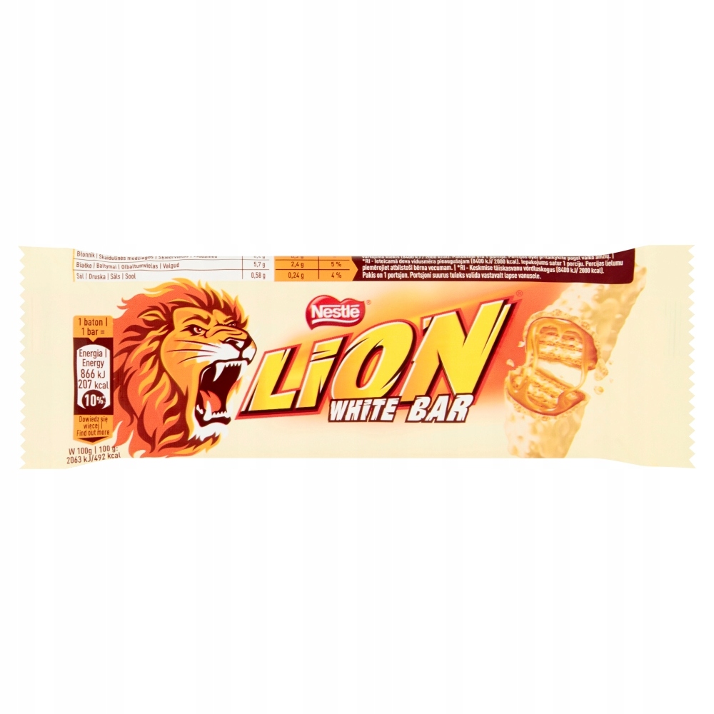 Levně Plněná oplatka Lion s karamelem a pšeničnými vločkami z bílé polevy 42 g 40 ks