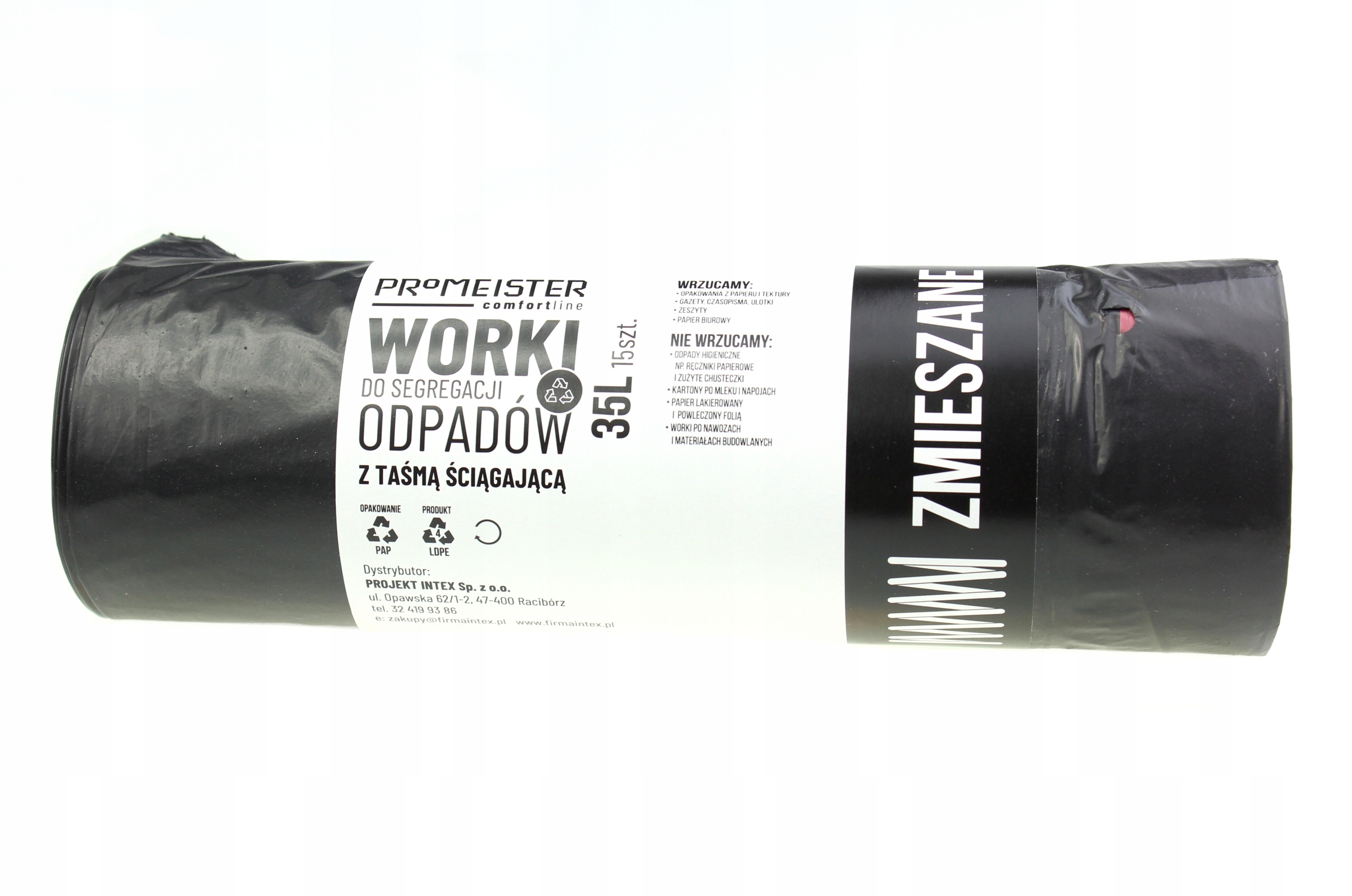 

Mocne worki śmieci Zmieszane czarne Taśma 35L x15