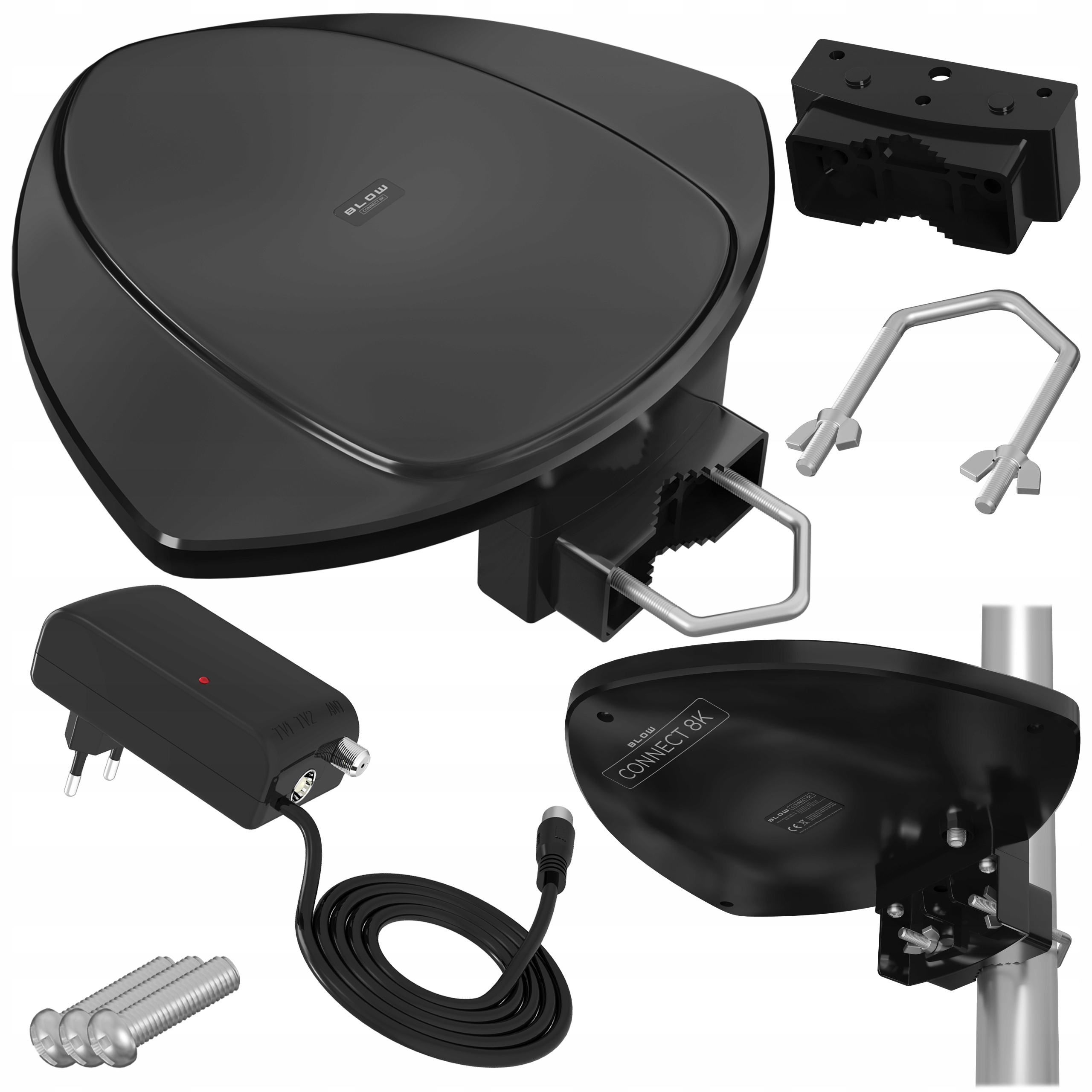 Antena Zewnętrzna Aktywna DVB-T2 Full Hd Tv 4K 8K Filtr Gsm Uhf Zasilacz 1M