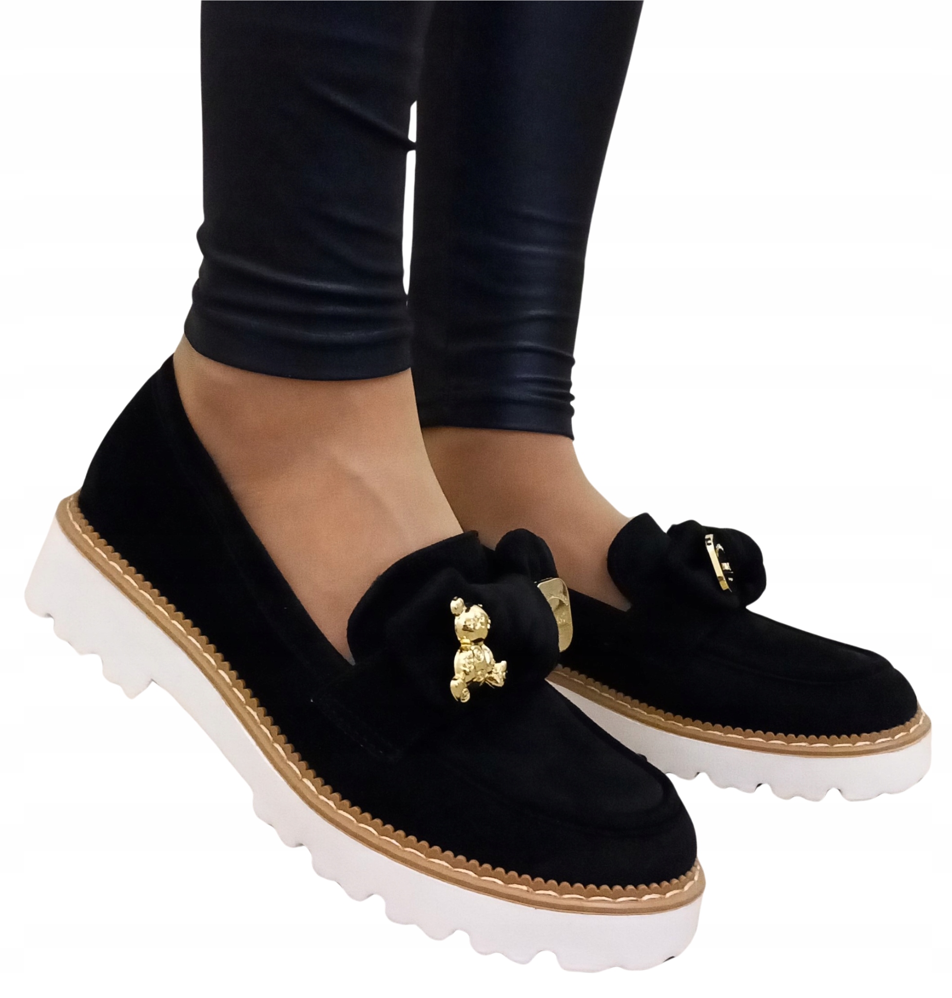 Mokasyny Półbuty Damskie Czarne Zamszowe Lekkie