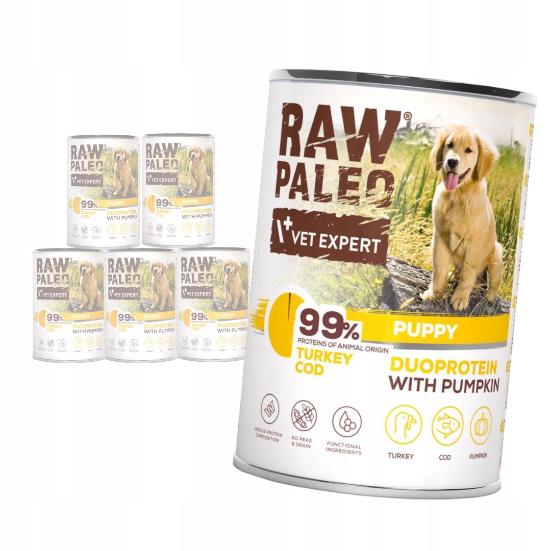 Levně Raw Paleo Puppy Duo 6x400g Vlhké Krmivo krmivo pro štěňata Krůta a treskou