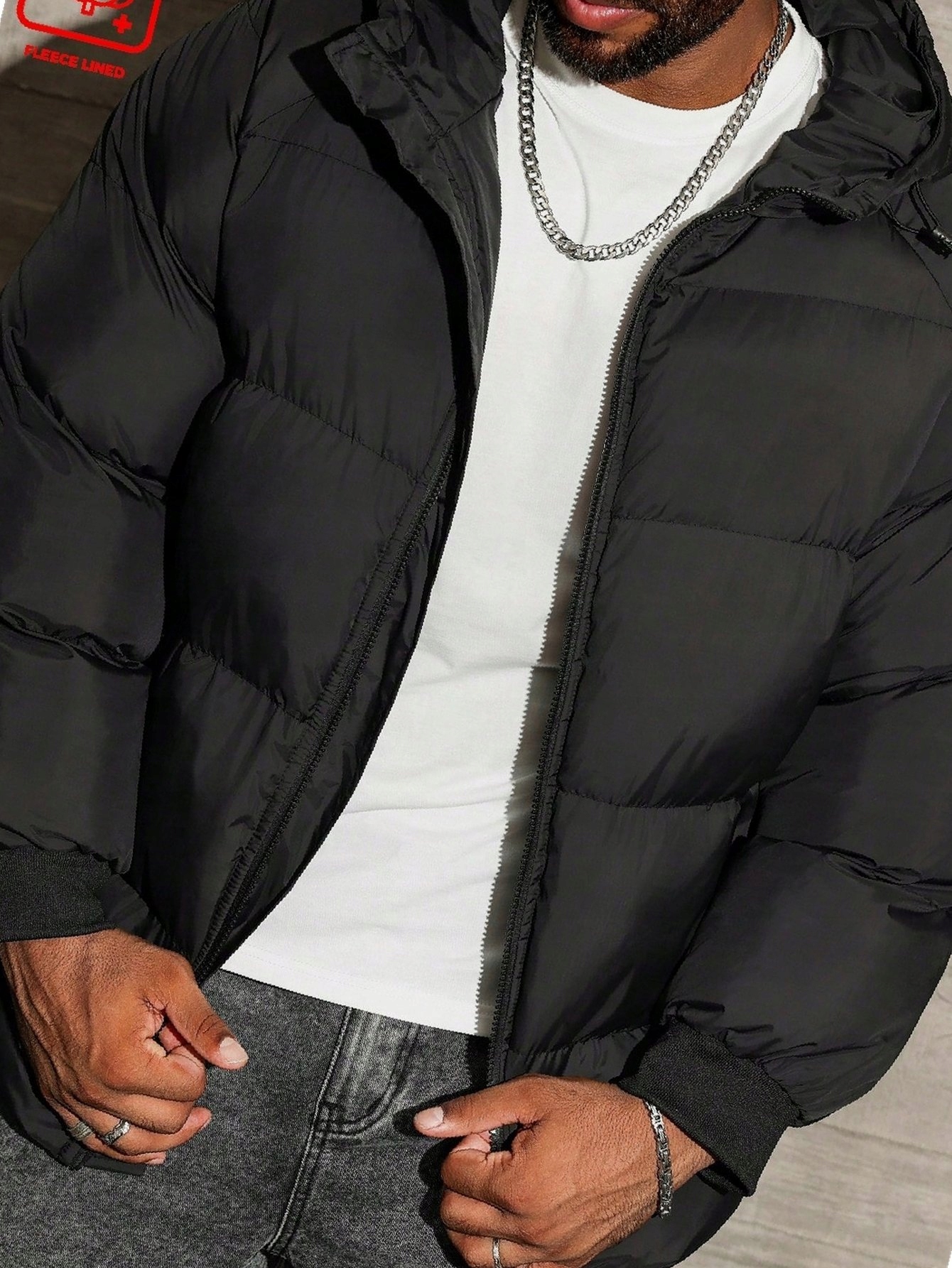 Pánská péřová bunda S Kapucí Černá Casual prošívaná 5XL