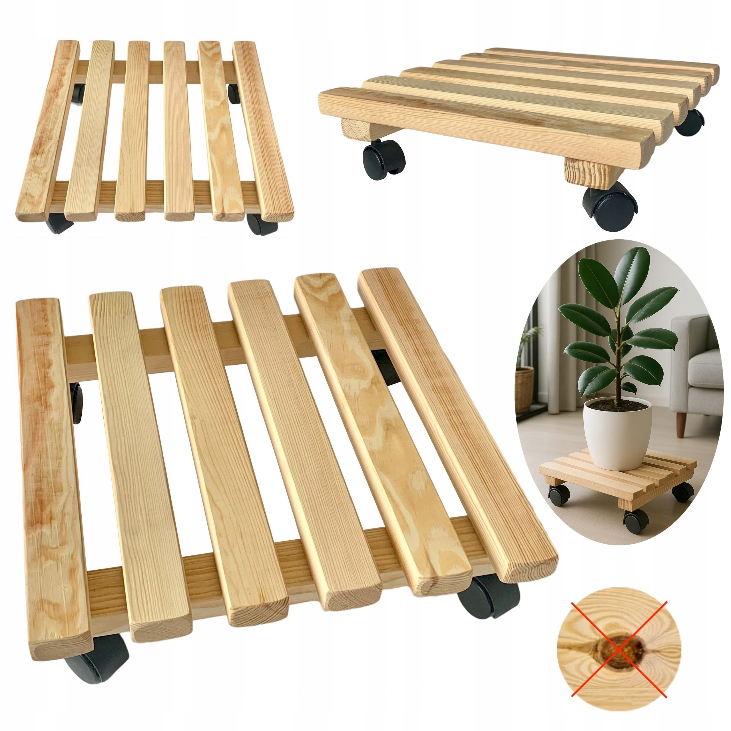 Podstavec na kolečkách pod květináč, 40 x 40 cm, základna, dřevěné dřevo