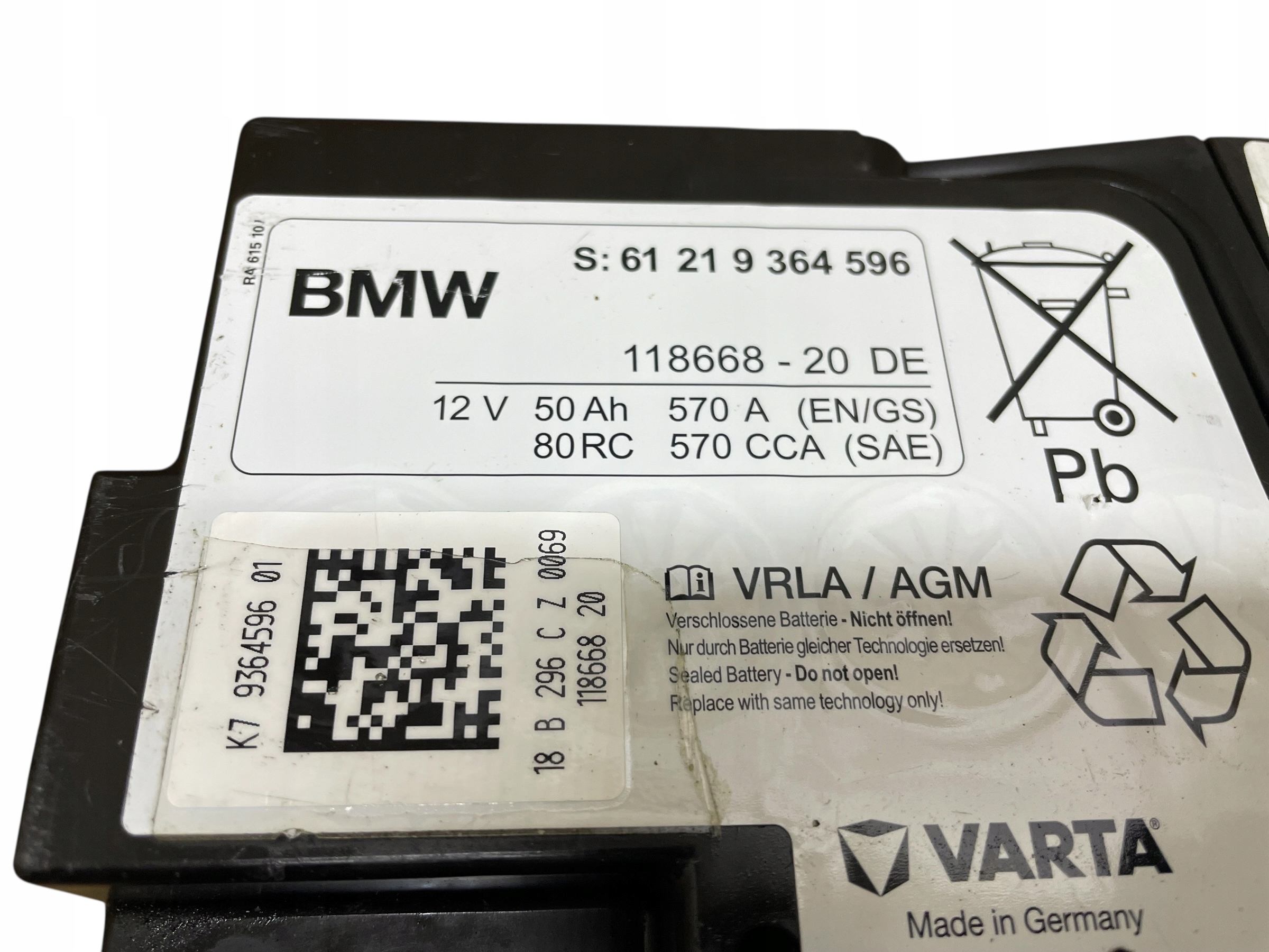 Batteria AGM START-STOP 12V 50AH 570A BMW / MINI 2018R Originale