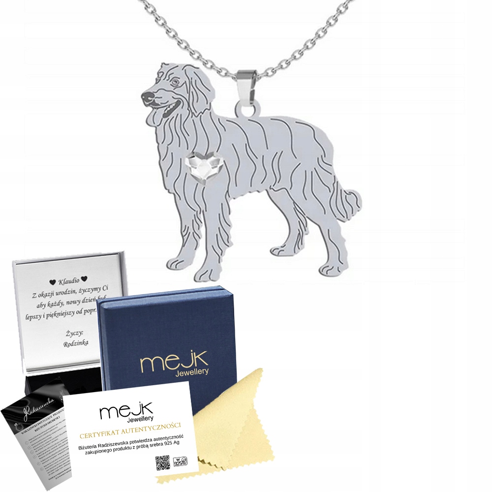 Stříbrný náhrdelník se psem Hovawart 925 Žena Gravírování Dedikace Bonus