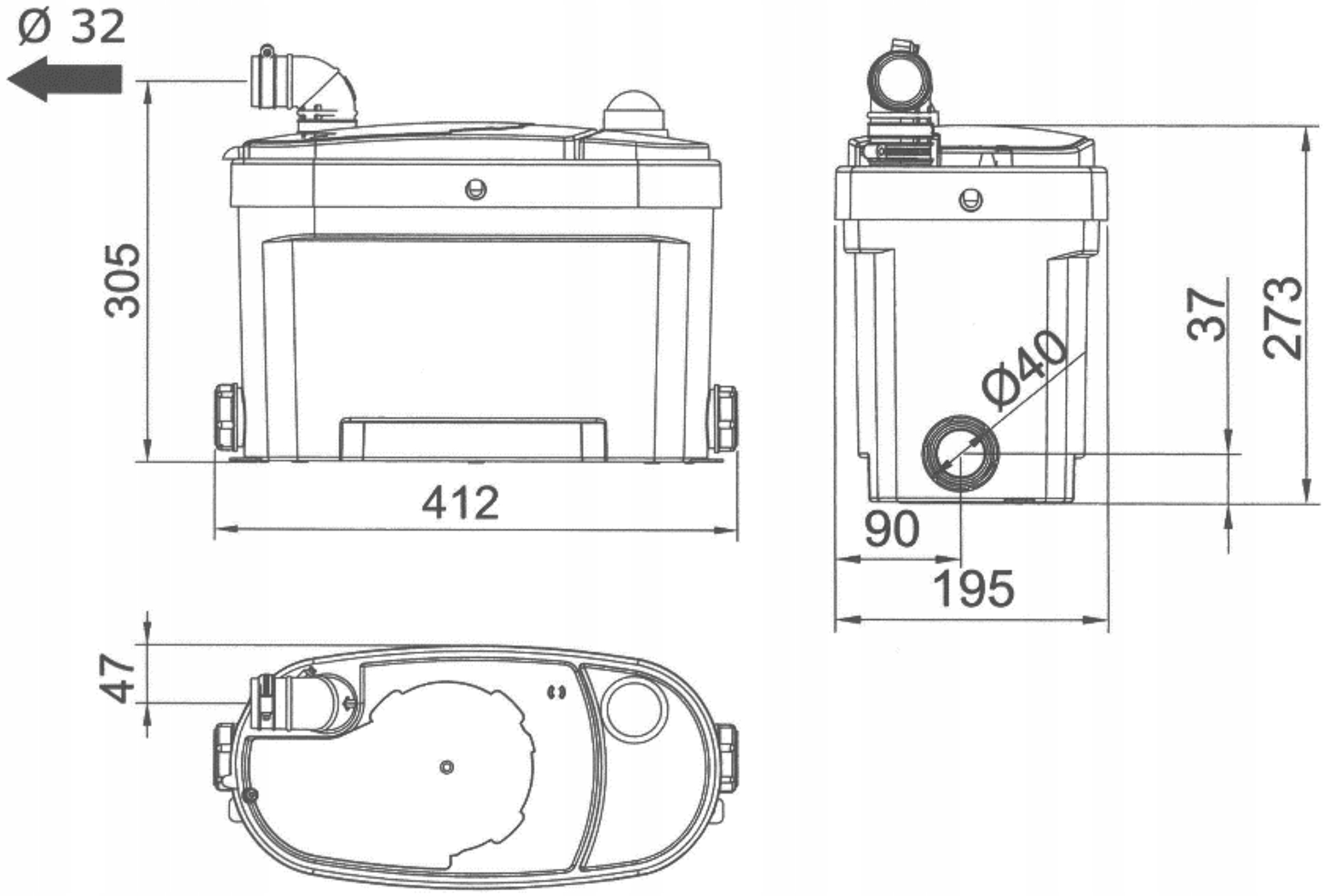 OMNIGENA POMPA WC SANIGENA2 PRZEPOMPOWNIA ŚCIEKÓW ROZDRABNIACZ 85L/MIN Maksymalna wydajność 85 l/h