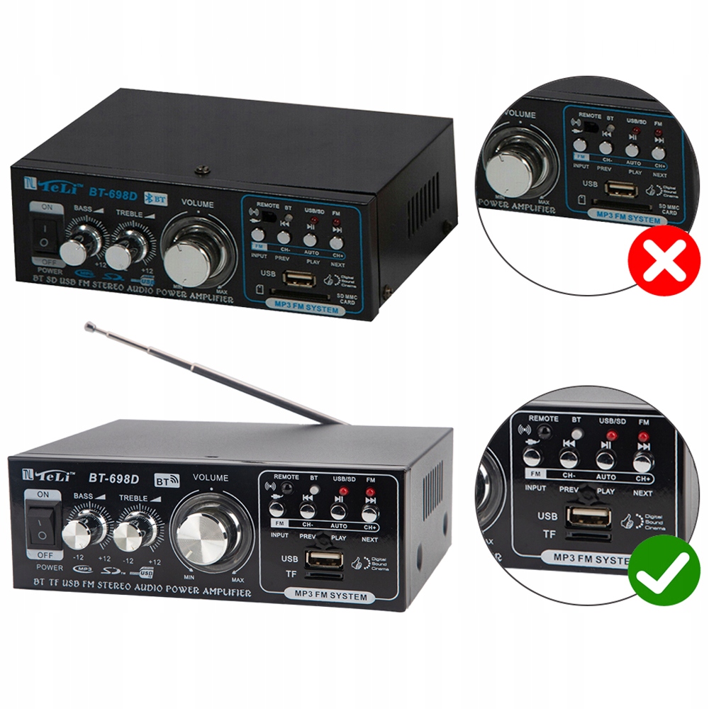 MINI CYFROWY WZMACNIACZ STEREO AUDIO BT-698D SAMOCHODOWE HIFI RADIO 360W Model GONGFANGJI