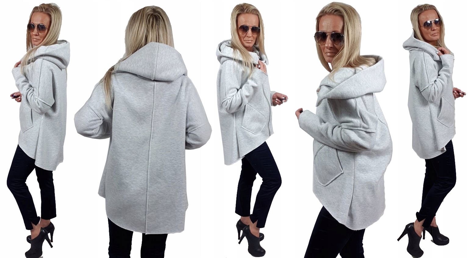 

Asymetryczna Bluza Tunika Kardigan Komin Kaptur S