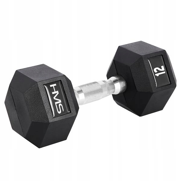 Tréninková činka závaží 12 kg, pogumovaná ocelová, hex Hms, protiskluzová