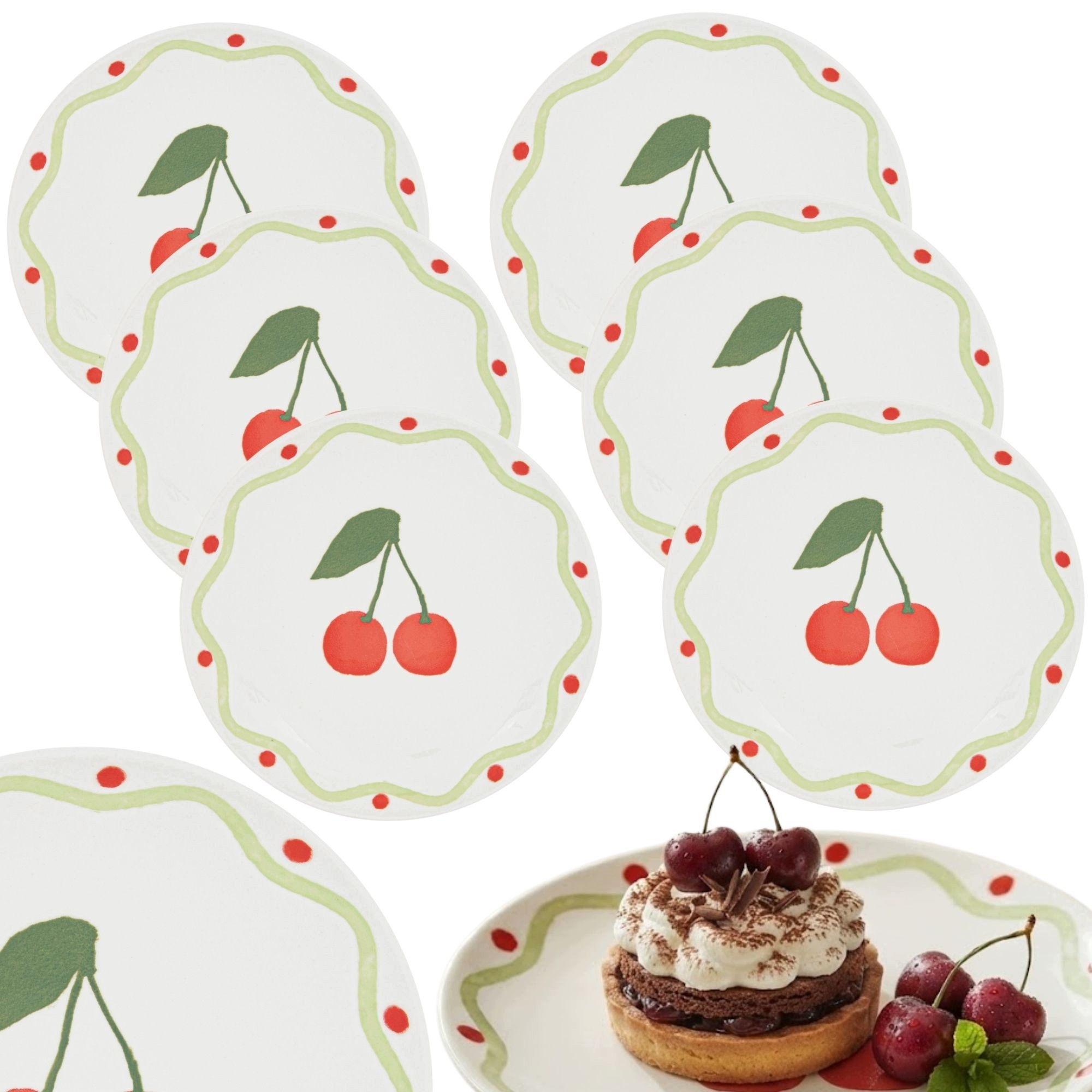 Komplet 6 Dezertních Talířů 19 cm Fruity Cherry malé talířky nádobí
