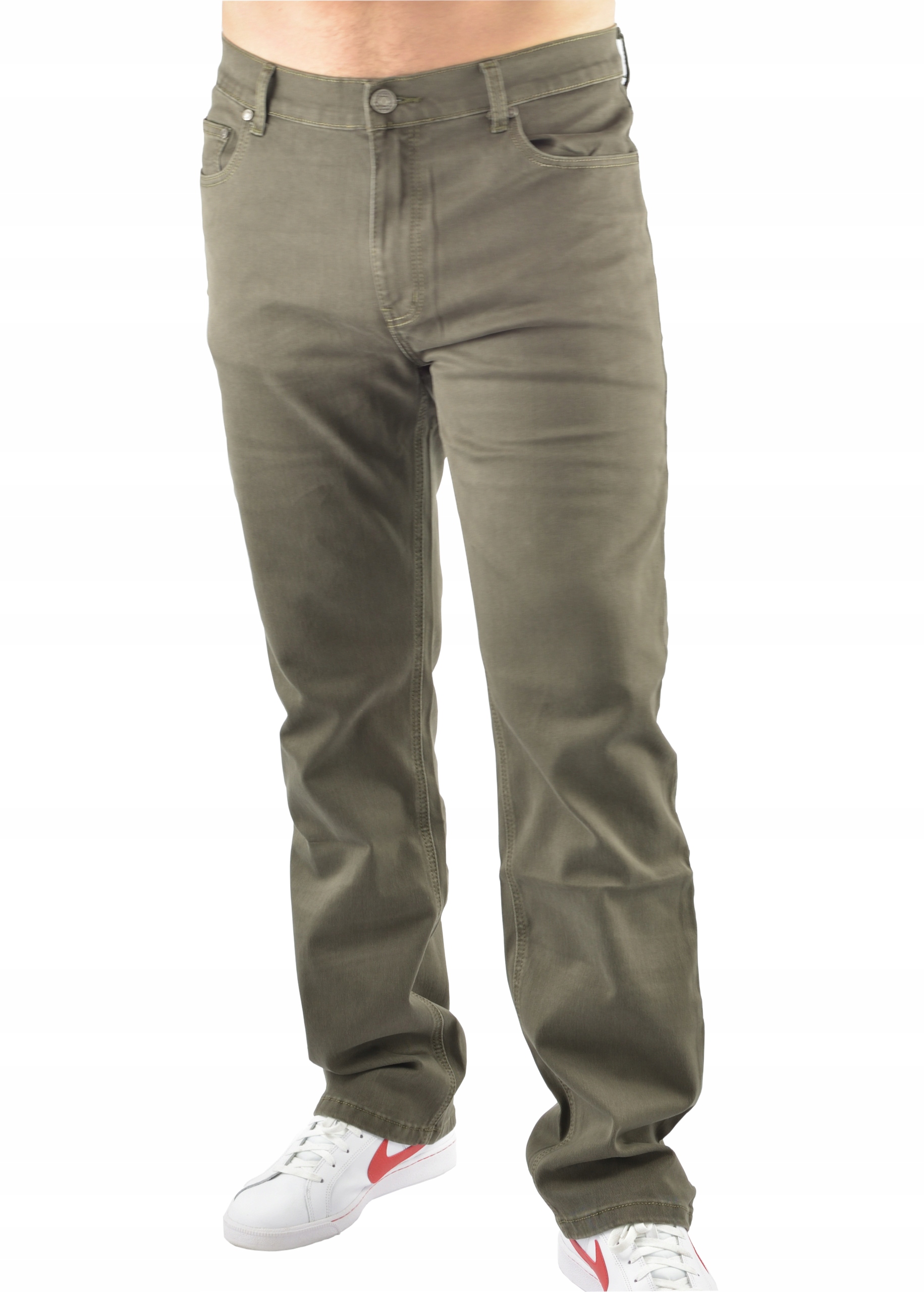 MĘSKIE JEANSY BIGREY SPODNIE OLIWKOWY W35/L32 Fason proste