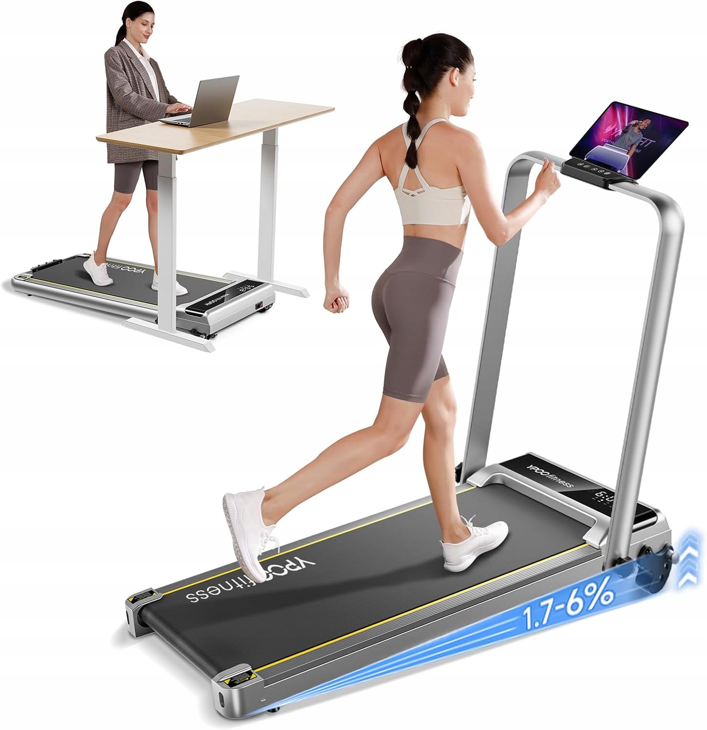 Bieżnia Ypoo składana walking pad 8 km/h z nachyleniem 6% 140 kg dom biuro