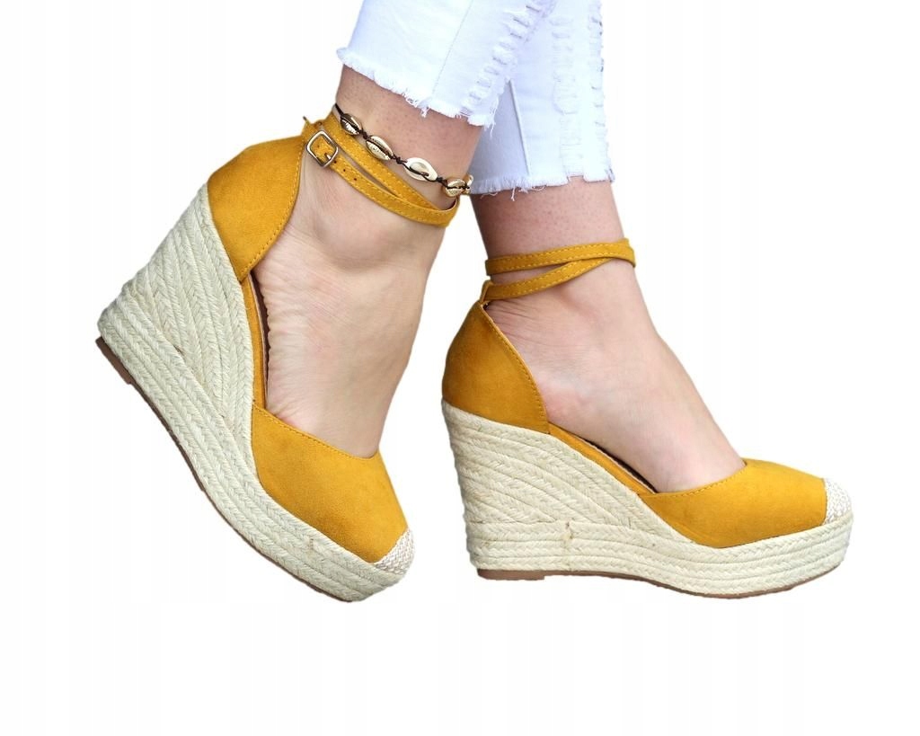 

Żółte sandałki espadryle damskie na koturnie 39