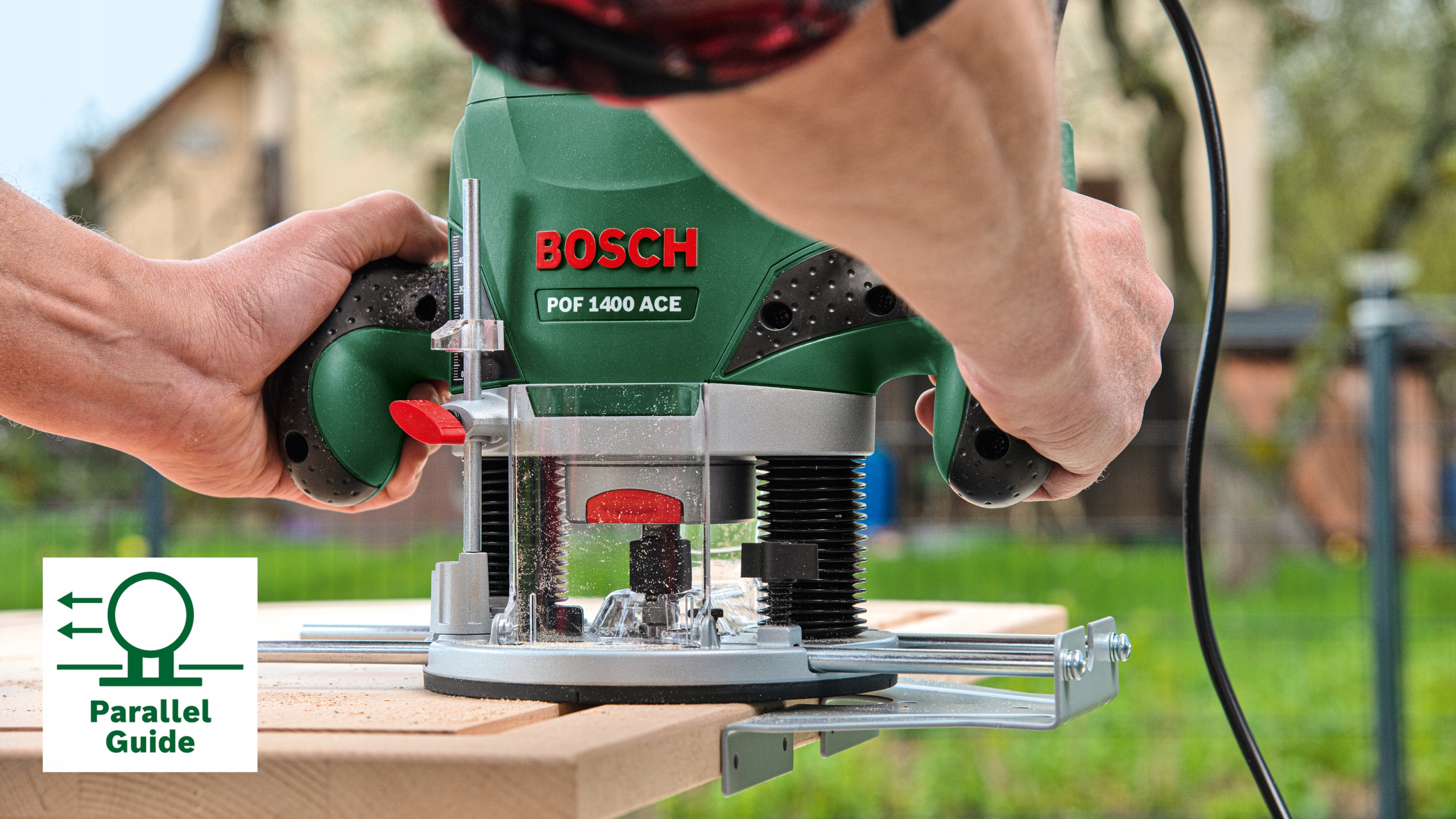 Frezarka górnowrzecionowa Bosch POF 1400 ACE Skok zespołu frezowego 55 mm