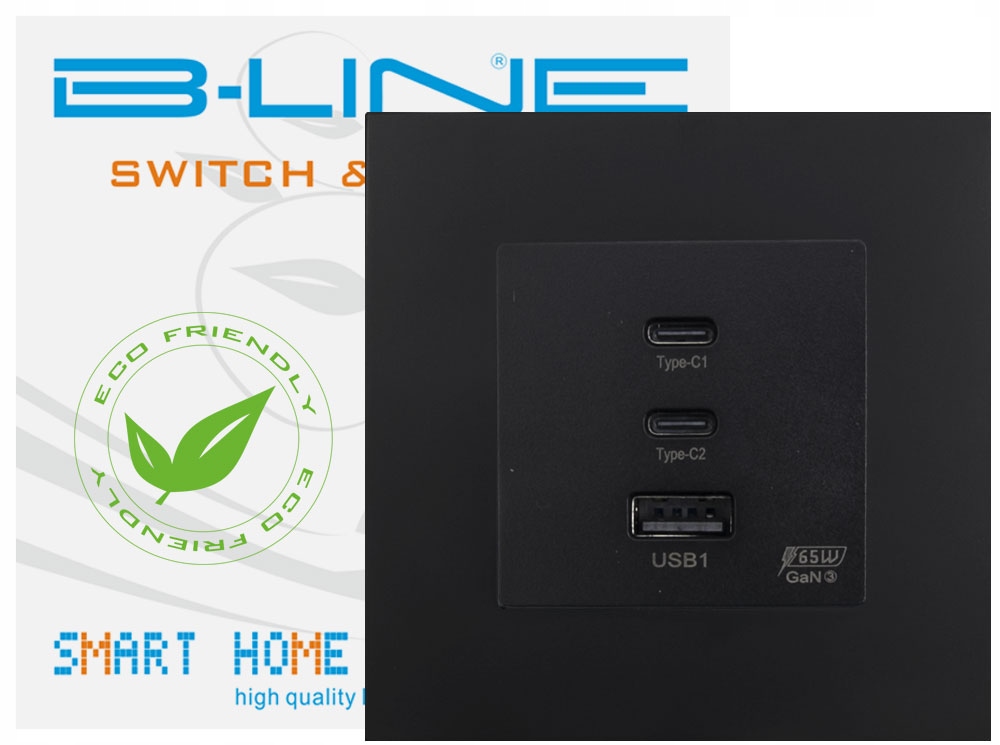 Zásuvka Usb A Plus 2x Usb C Elektrické Rychlé Nabíjení Fast Charge 65W