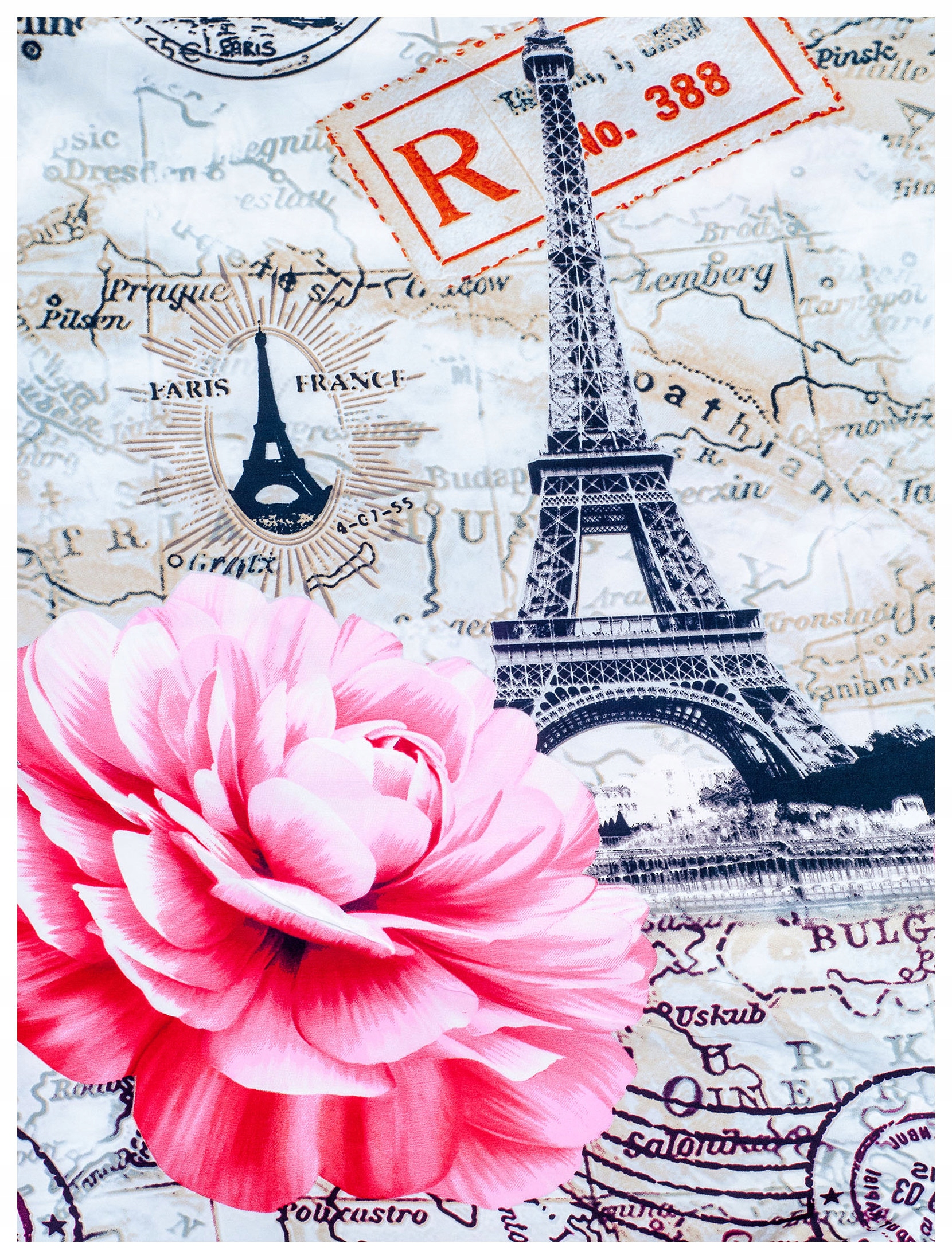 Vliesová fototapeta Eiffelova věž růžový květ retro mapa 206x275 lepidlo