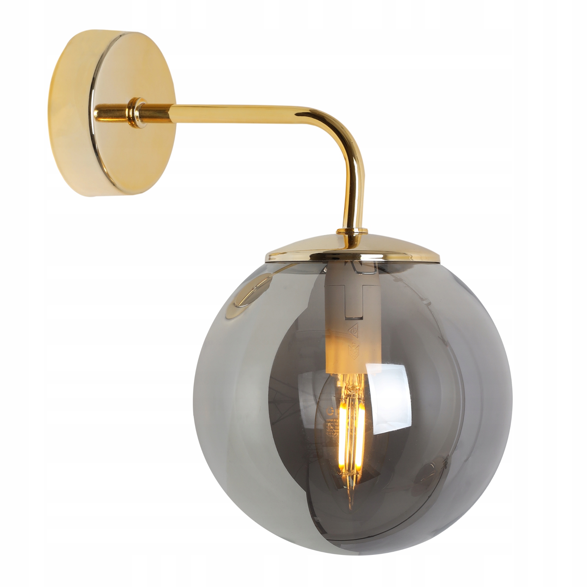 Nástěnná Lampa Zlatá Nástěnná Lampa Grafitová Skleněná Koule Loft Glamour E14