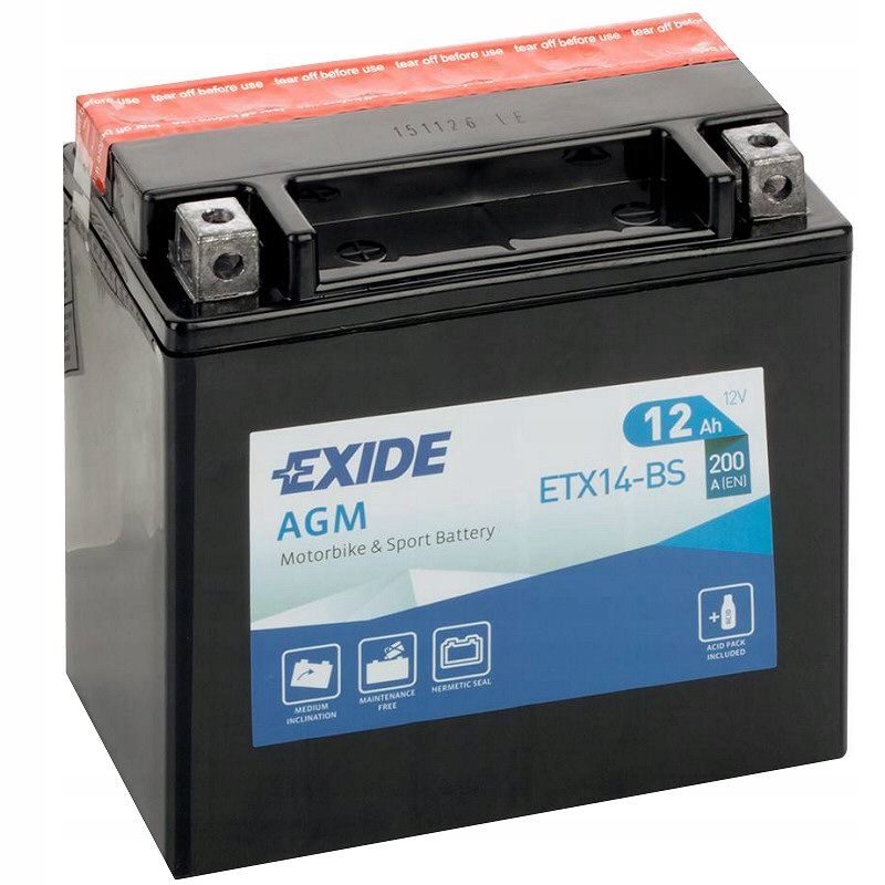 YTX14-BS - Акумулятор 12AH 200A L + Exide ek131 AGM додатковий