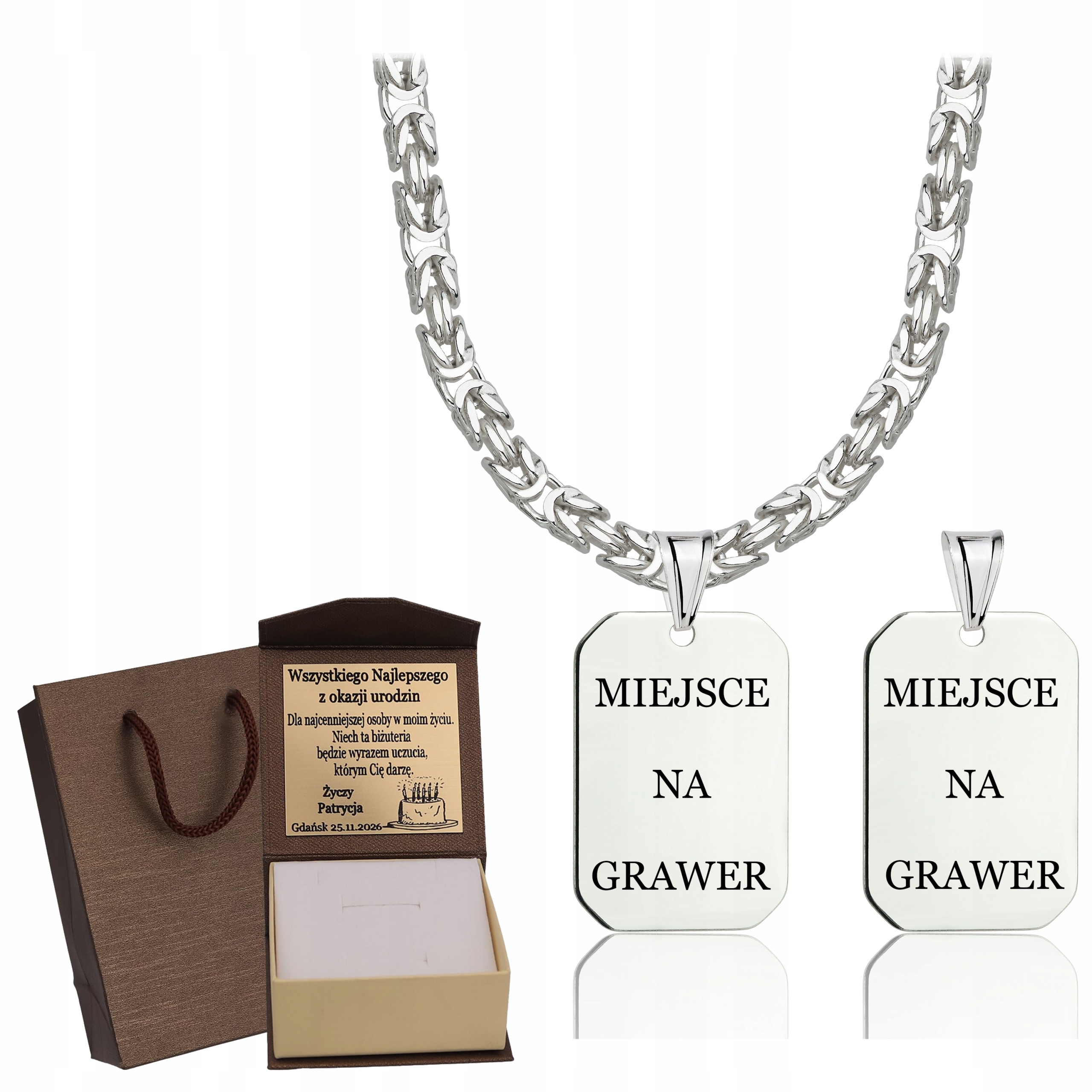 Královský Pánský Řetízek Z Celého Stříbra S Gravírování Ryzost 925