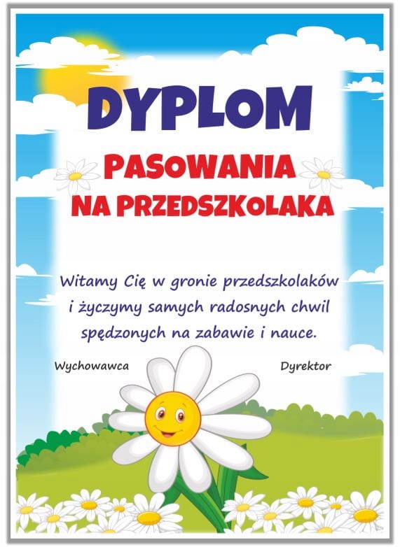 

Dyplom Pasowanie Na Przedszkolaka A4 gruby papier