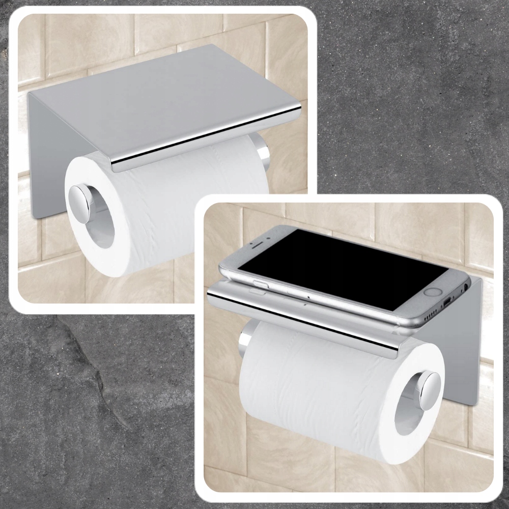 UCHWYT NA PAPIER TOALETOWY Z PÓŁKĄ CHROM LOFT WC Głębokość produktu 10 cm
