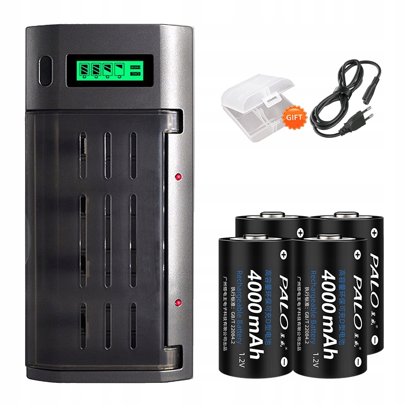 4 szt. Akumulatorów R14 LR14 1.2V NI-MH Rozmiar C + Inteligentna Ładowarka