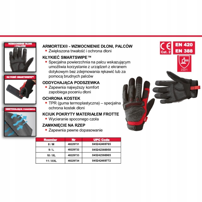 Rekawice ochronne Milwaukee 11 XXL Robocze Pro Gloves Size 11 XXL