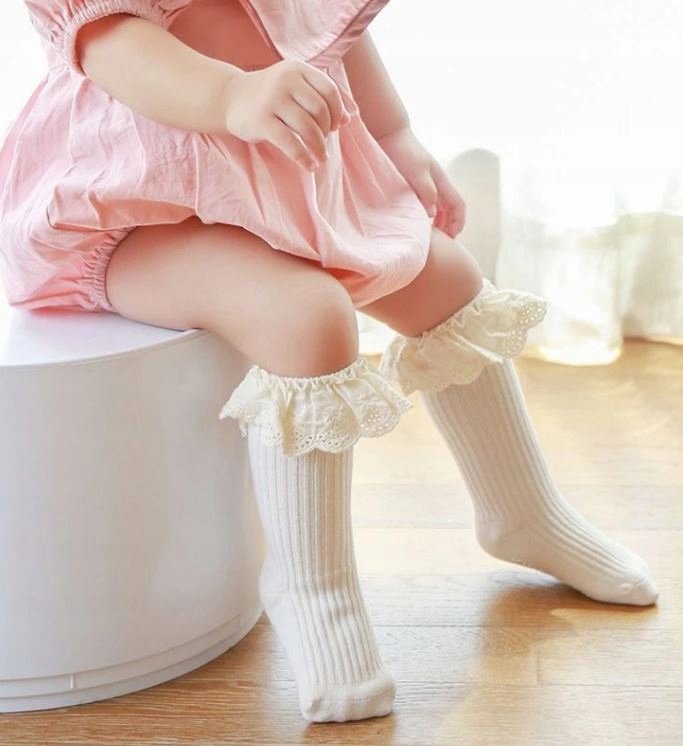 Podkolanówki z HAFTOWANĄ FALBANKĄ BRĄZOWE 80-92-98 Kolor brązowy