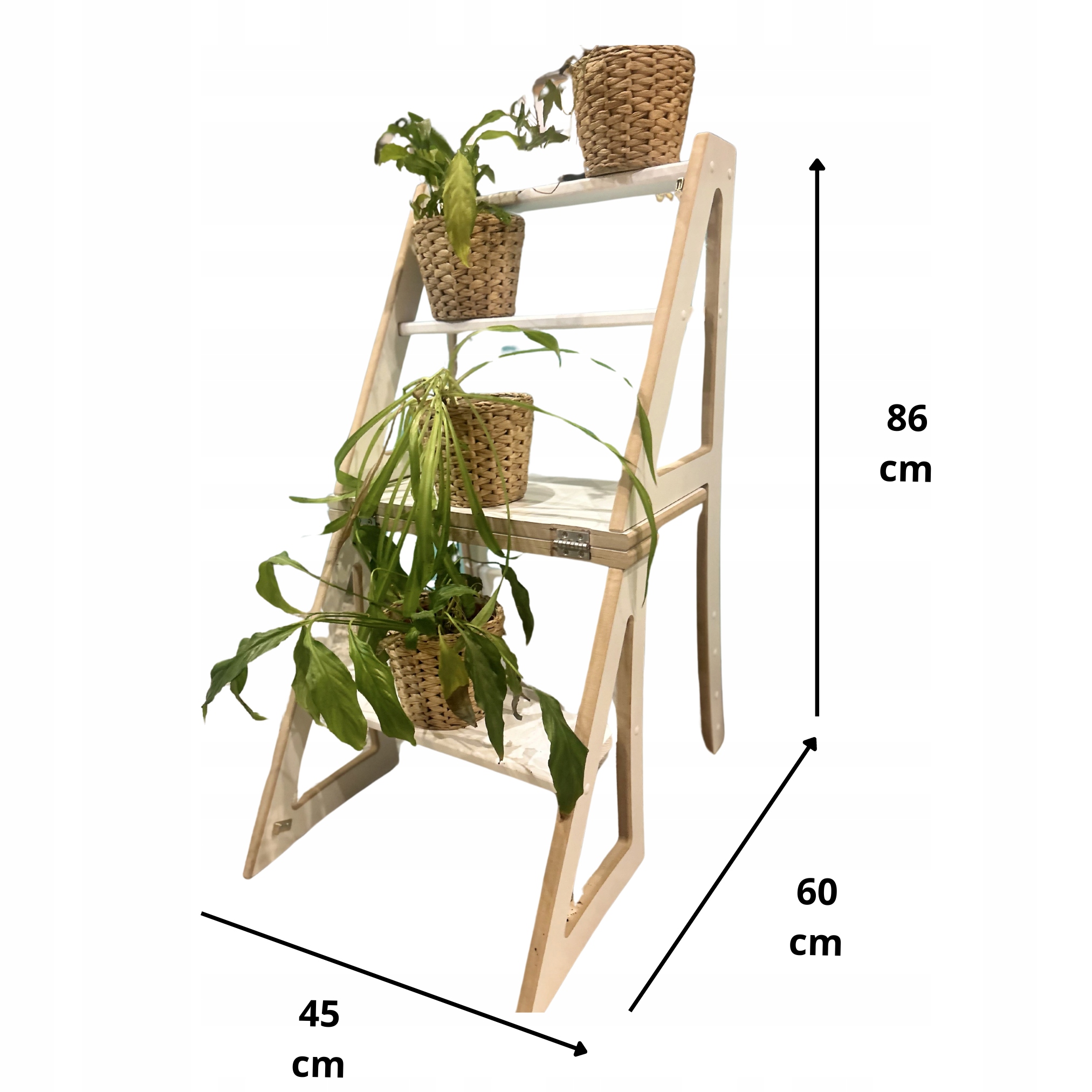KRZESŁO + DRABINA + PÓŁKA 3w1 drewniany bezpieczny biały ECO SMART Kod producenta HT 113a