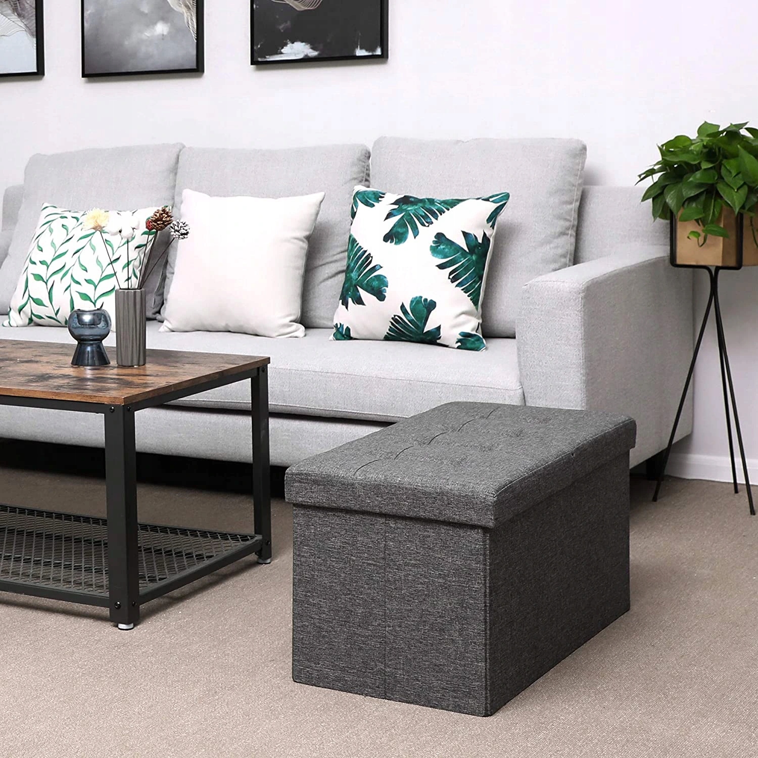 Úložný sedací box čalouněný skládací 76 cm šedý