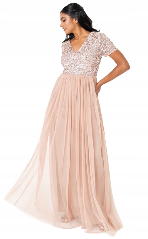 Maya Deluxe Šaty S Flitry, Béžová 38 6BA