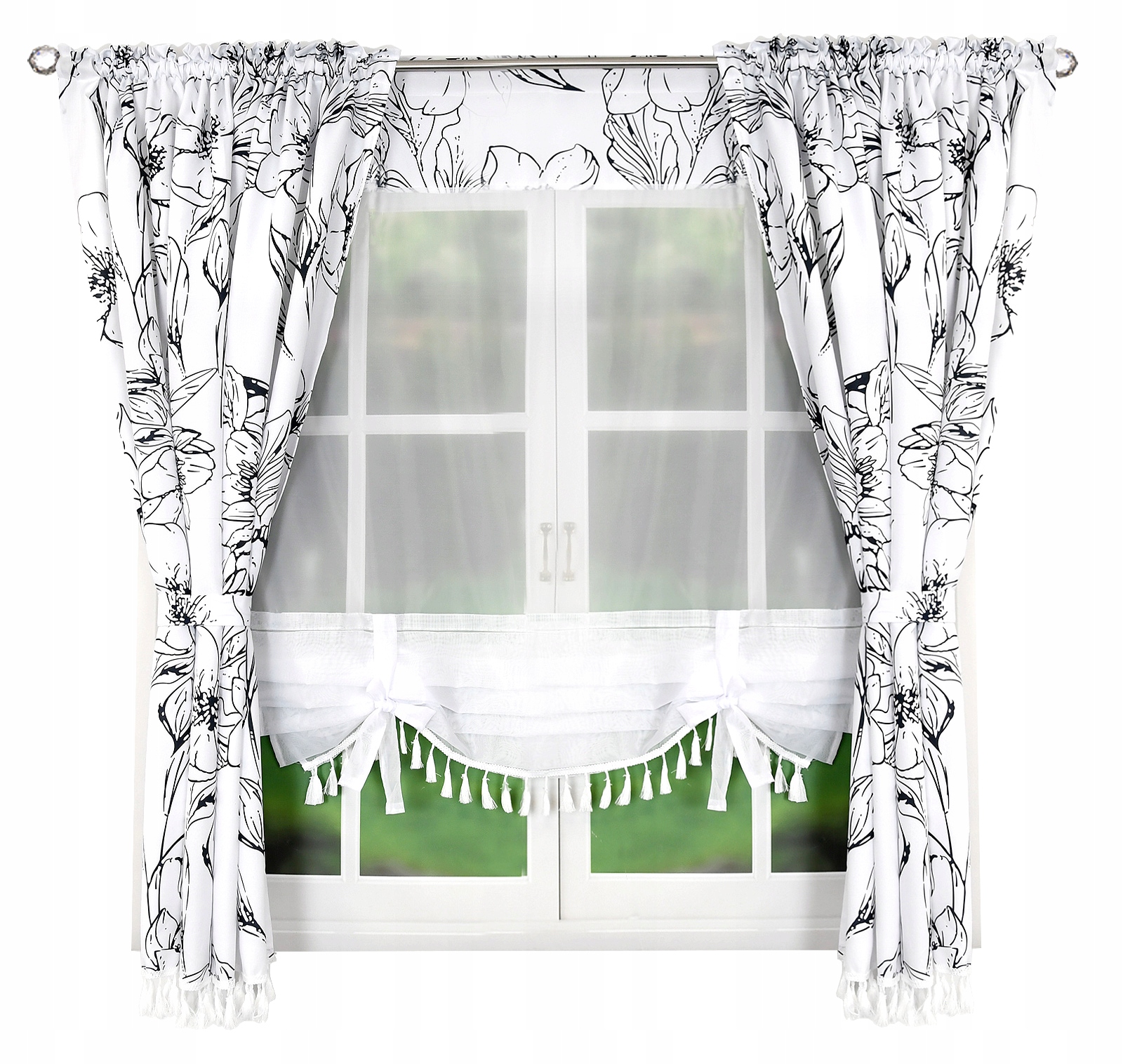 

Firanka Komplet Zasłon Kwiaty Panel Woal Boho