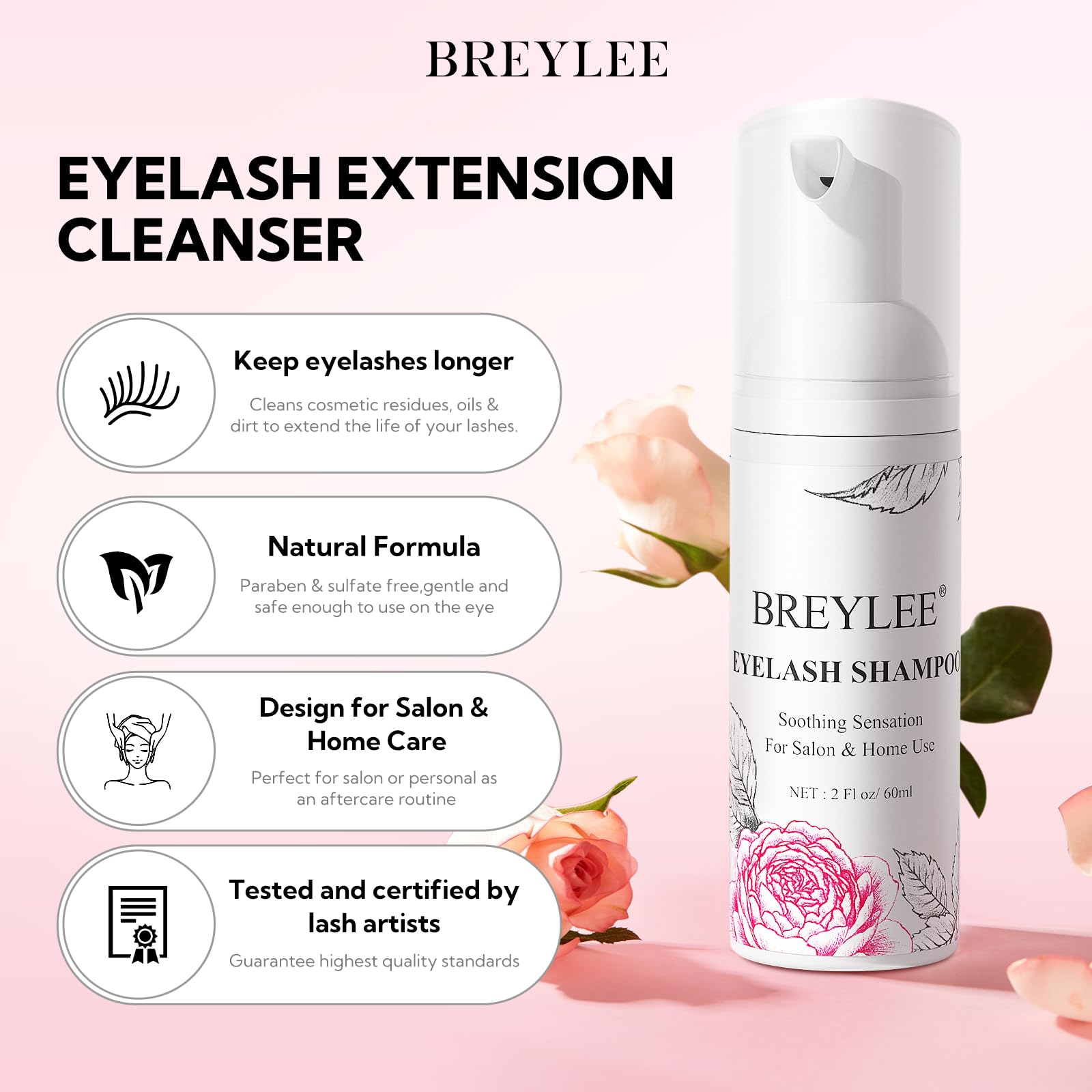 BREYLEE Szampon Do Przedłużania Rzęs 60ml Zestaw Do Demakijażu Rzęs — miniatura 2