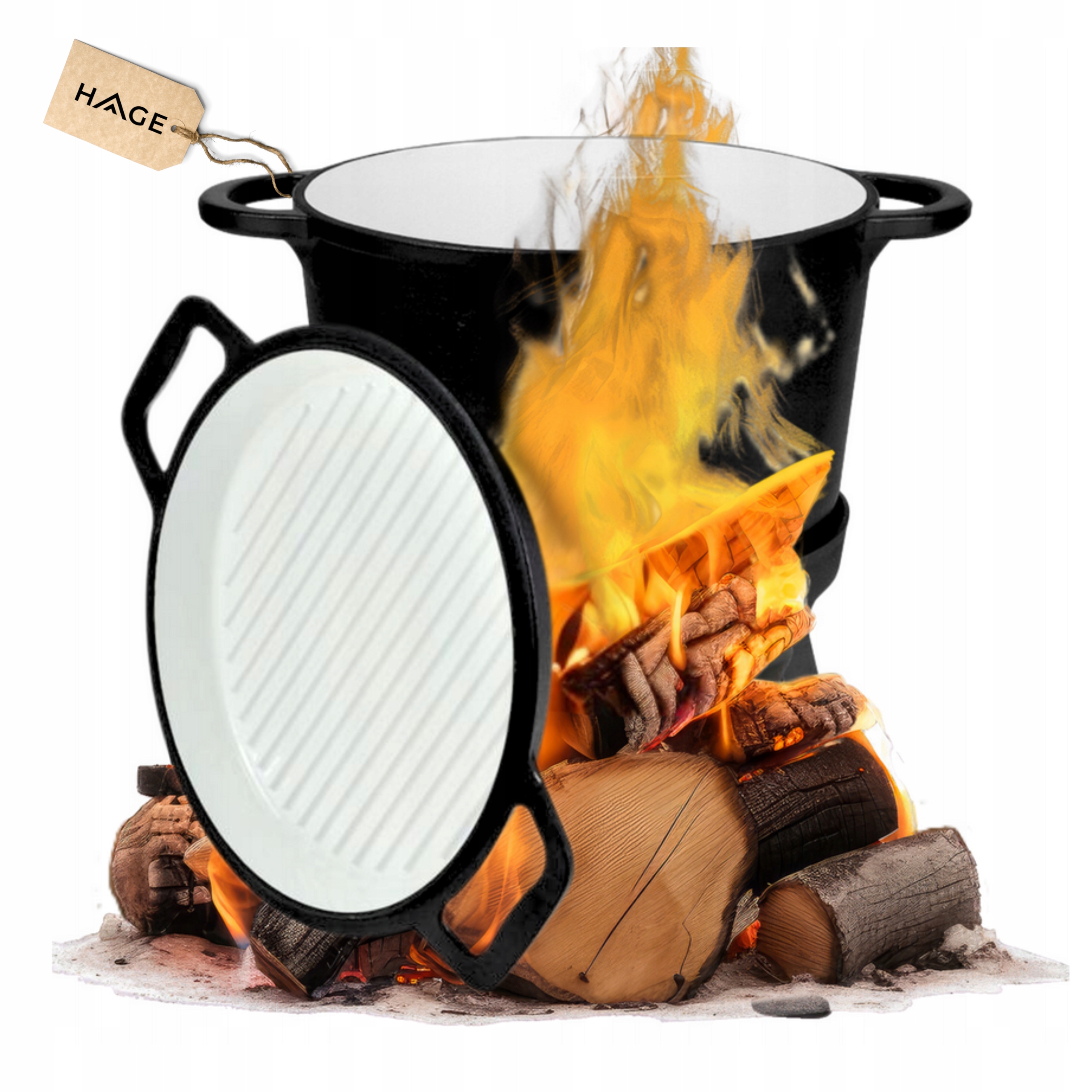 Kociołek Żeliwny Emaliowany Z Patelnią Garnek węgierski 8L Ognisko Grill