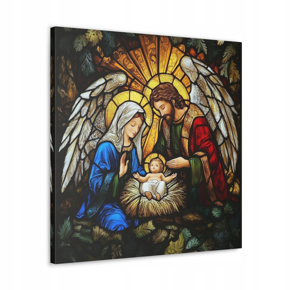 Náboženský obraz Svatá Rodina ve stáji, styl Vitráž 90x90