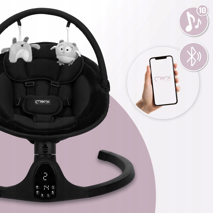 LEŻACZEK BUJACZEK ELEKTRYCZNY - MoMi KENANI ONYX - BLUETOOTH MUZYKA PILOT Cechy dodatkowe automatyczne bujanie pałąk z zabawkami