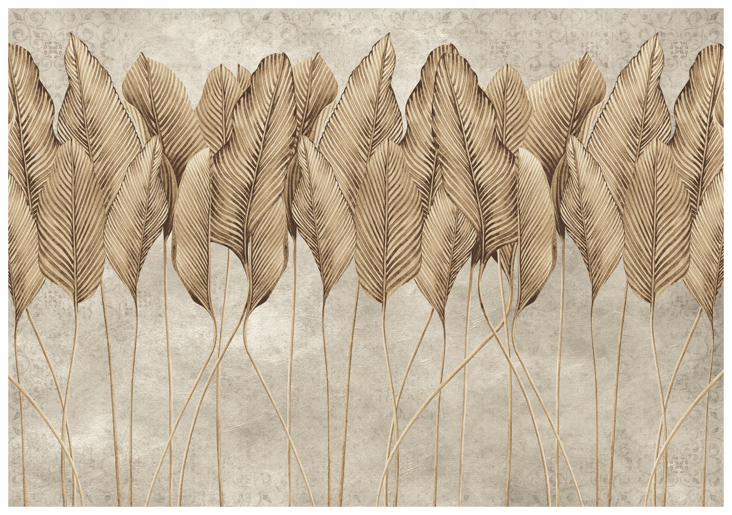 Vliesová fototapeta Zlaté listy peří béžové a šedé 150x105 lepidlo