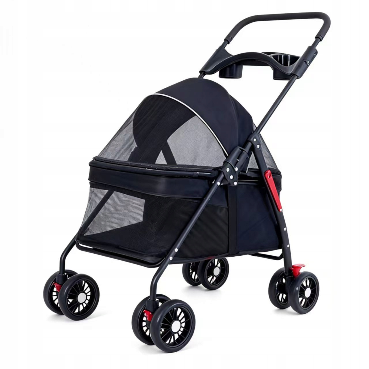 Levně Skládací kočárek pro psy a kočky do 15 kg lehký černý odpružený vozík