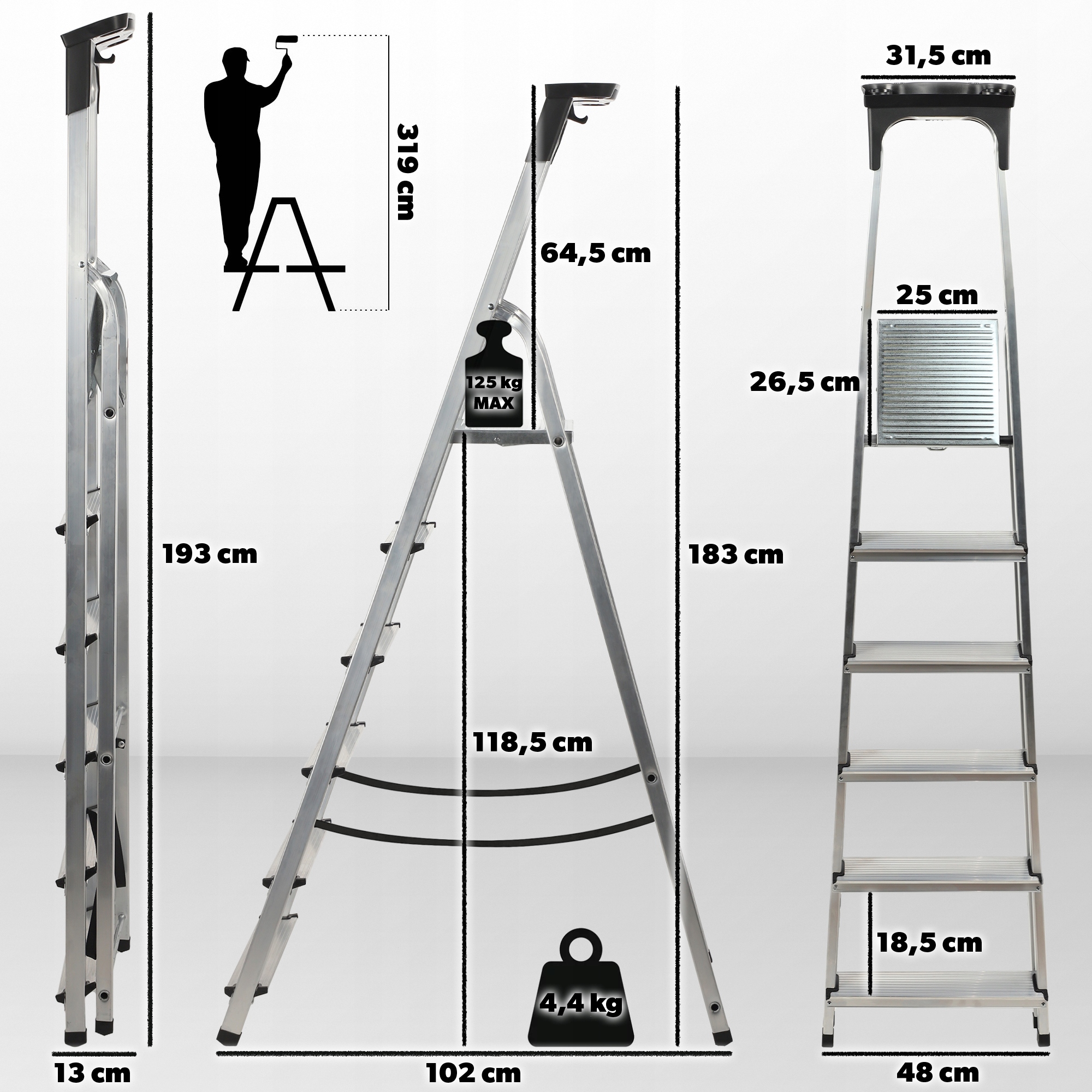 DRABINA ALUMINIOWA 6 STOPNIOWA SKŁADANA DOMOWA MOCNA PÓŁKA +HAK 125kg Kod producenta K5499