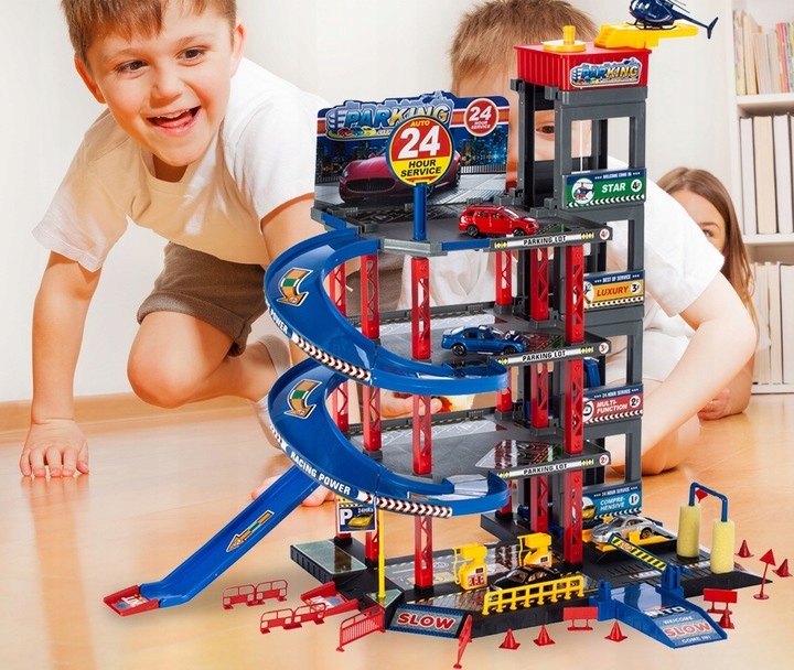 AUTÓ PARKOLÓ GARÁZS JÁTÉK NAGY TÖBBSZINTES LIFT AUTÓMOSÓ ÁLLOMÁS Anyag műanyag